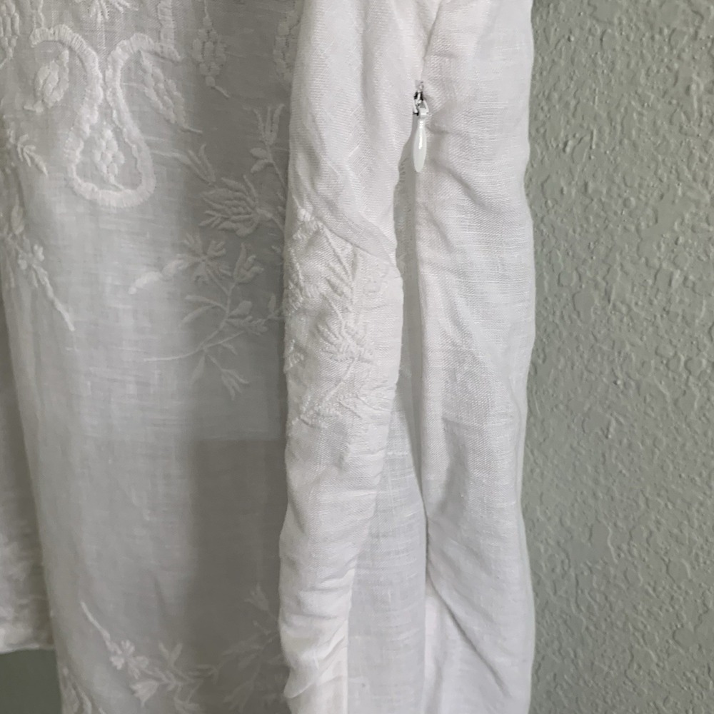 Talbots 1X White Linen Embroidered Blouse Boho Cottagecore Floral 3/4 Sleeve Top - Picture 3 of 11